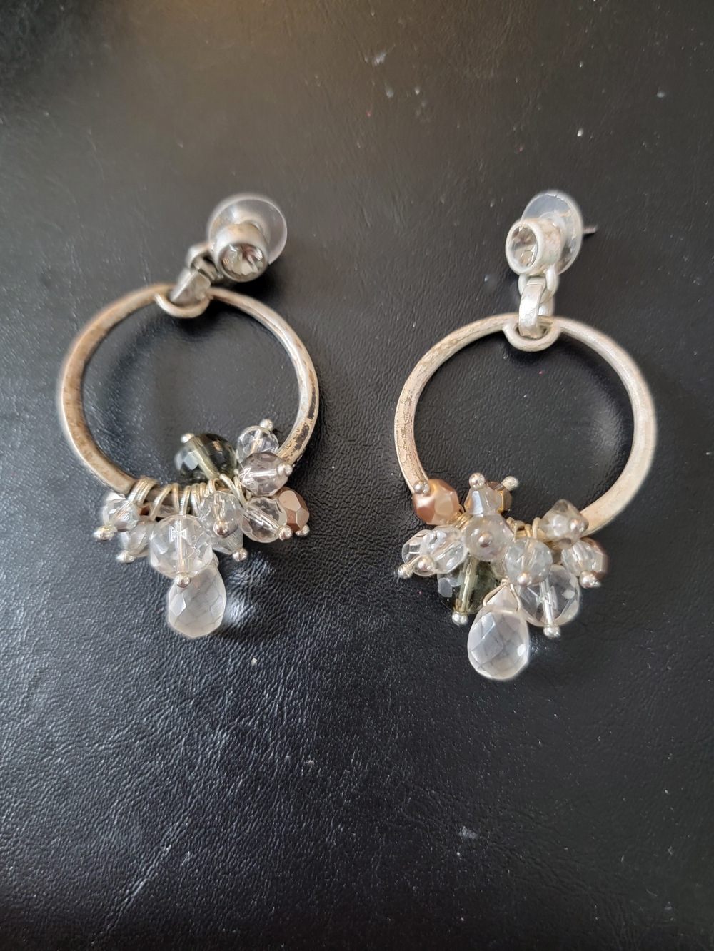 Chico's Silver Hoop Earrings with Clear and Champagne Beads